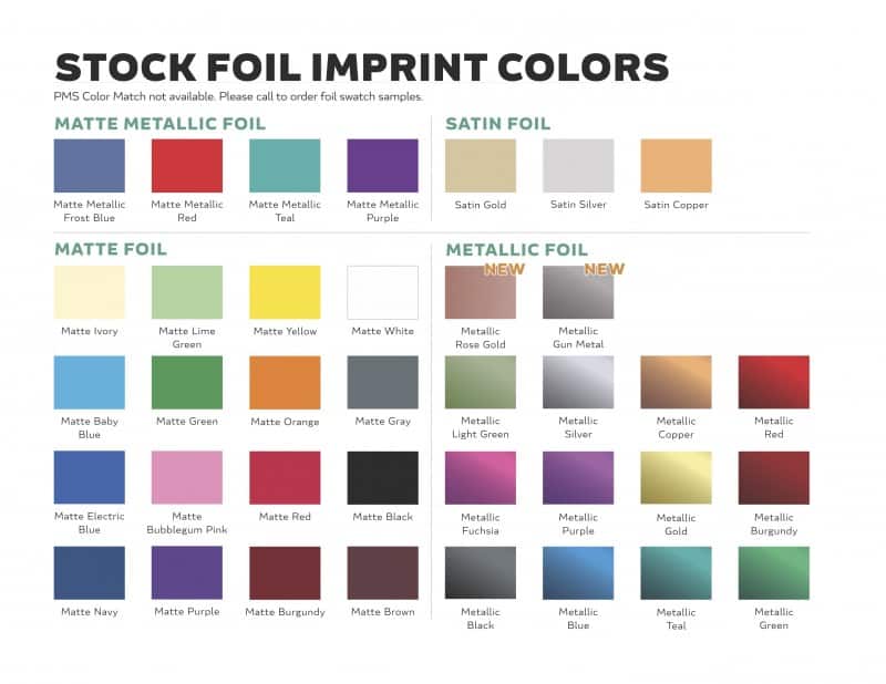 Pacific Wester Foil Ink chart