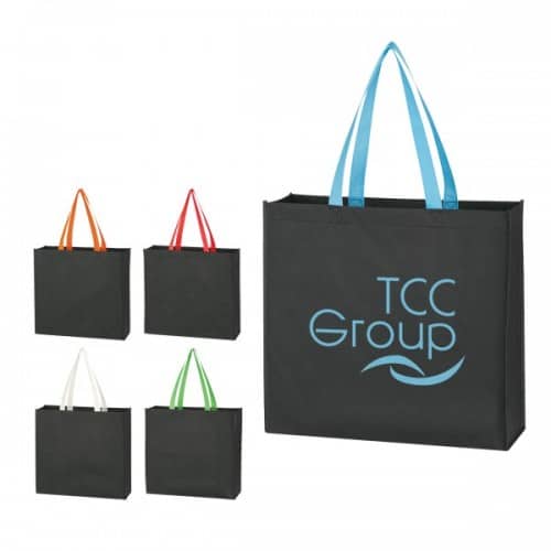 Group of black non woven tote bag with colorful handles