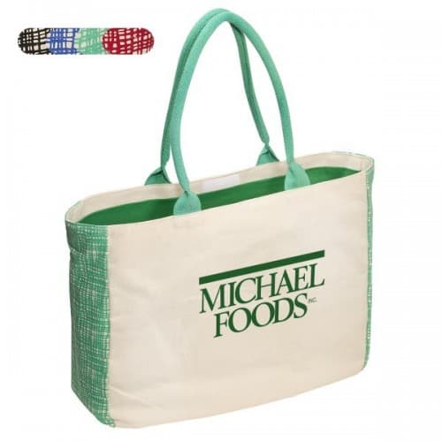 canvas tote with green gusset